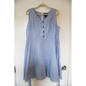 Papillon Blue & White Stripe Sleeveless Button front Fit & Flare Dress XL